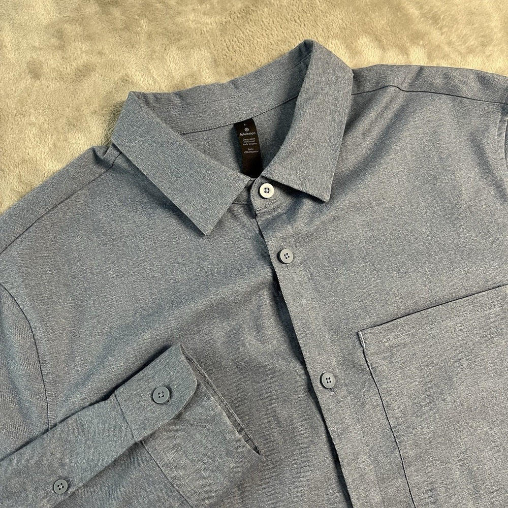 Lululemon Mens Large Blue Heather Long Sleeve Button Front Shirt Performance